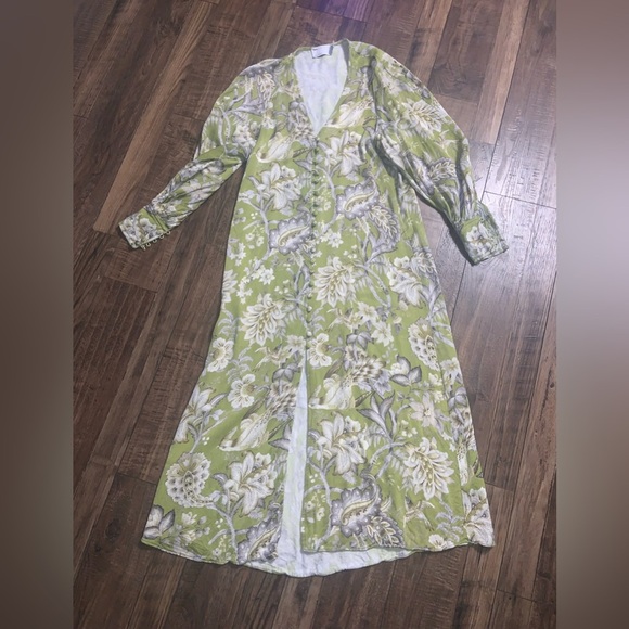 ASOS EDITION BUTTON FRONT MIDI DRESS GREEN  FLORAL PRINT boho fall formal $160 - Picture 11 of 11